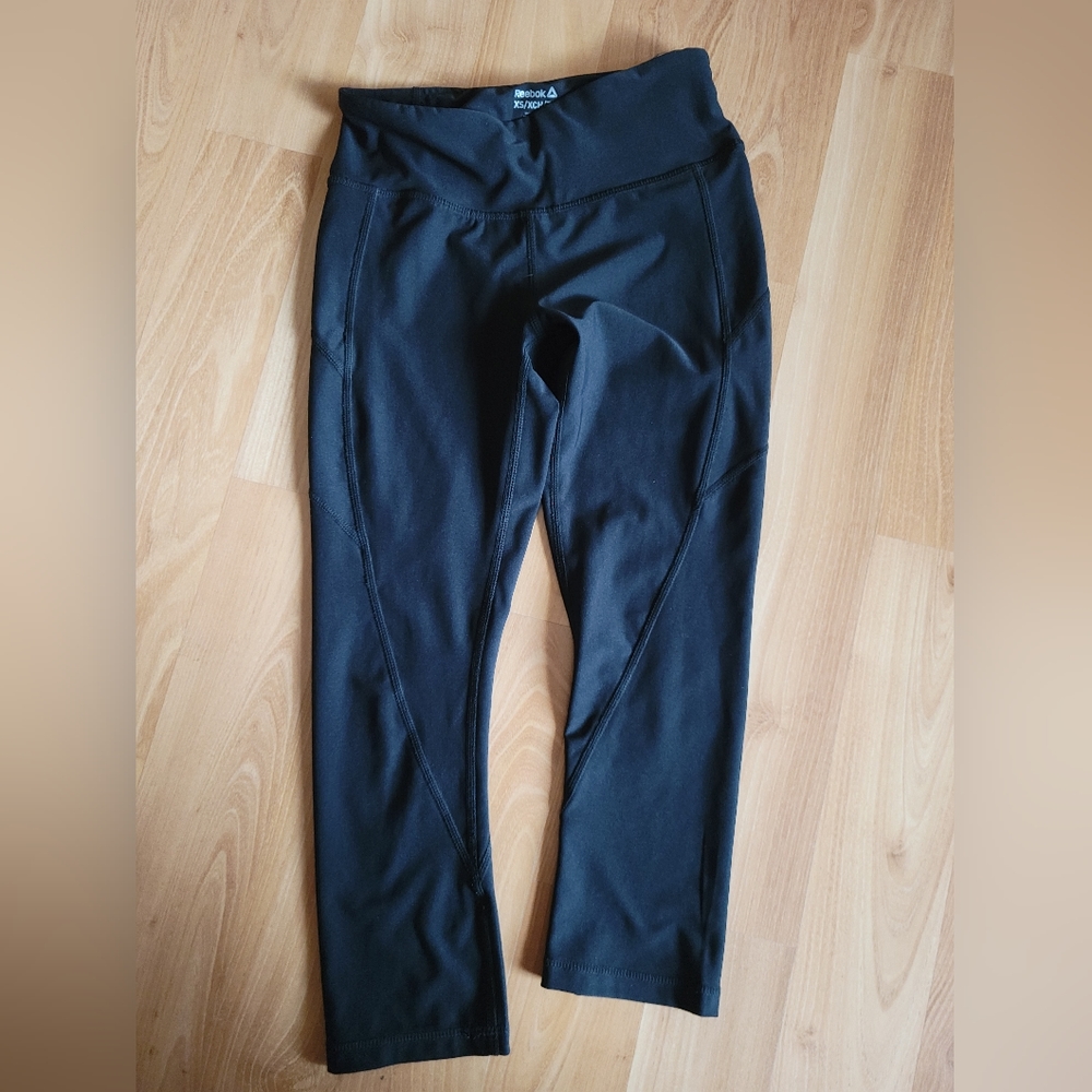 reebox leggings cropped black‎ womens size XS xsmall with pocket